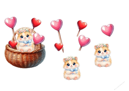 Cute Hamster & Hearts 3D Decoupage Kit - Sweet Floral Spring Cards (Kit Découpage 3D Hamsters Mignons & Cœurs - Cartes Tendresse Printanières)