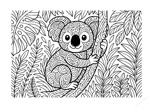 Cute Kawaii Koala Coloring Page - Sweet Baby Animal Zentangle Art (Coloriage Koala Mignon Kawaii - Art Zentangle Bébé Animal Douceur)