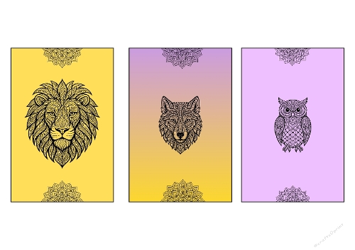 Majestic Spirit Animals 3D Decoupage Kit - Detailed Lion, Wolf & Owl Card Set (Kit Découpage 3D Animaux Totems Majestueux - Set de Cartes Lion, Loup & Chouette Détaillés)