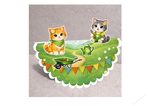 3D Rocker Card Kit: Little Kitten gardeners 