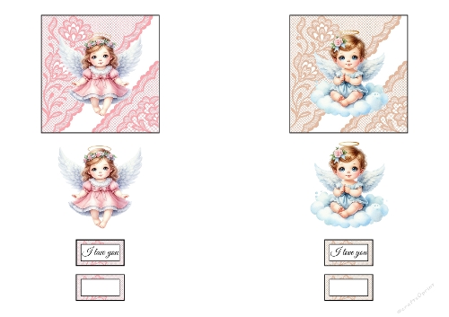3D Topper Kit: 2 Sweet Guardian Angels on Clouds - Pink & Cream Lace Collection kit3d