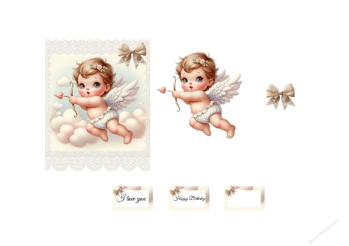 3D Topper Kit: Sweet Little Cupid on Clouds - Lace & Bows Collection - Valentines & Love - Kit 3D 