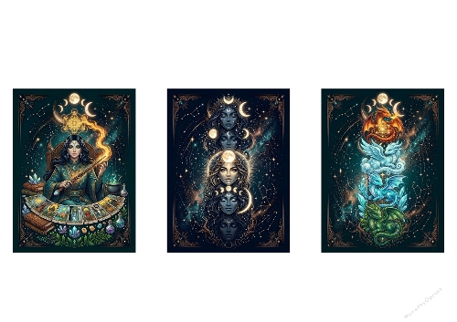 Fantasy Tarot, Celestial Women & Elemental Dragons – Mystical Illustration Kit