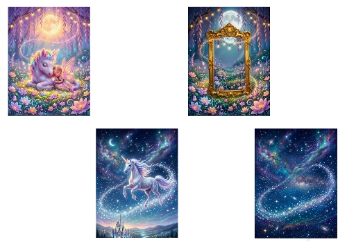 Fantasy Unicorn, Magic Mirror & Cosmic Galaxy – Enchanted Illustration Kit
