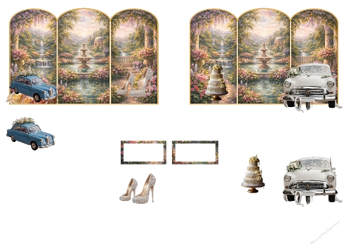 2 Easy 3D Cards – Wedding Cars, Shoes & Floral Garden Scenes