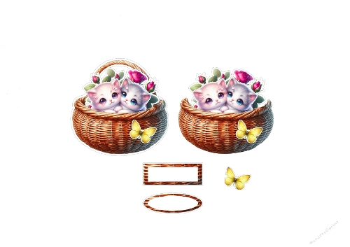 Cute Kitten Basket Image Kit – Floral Pastel Cats & Wicker Frames