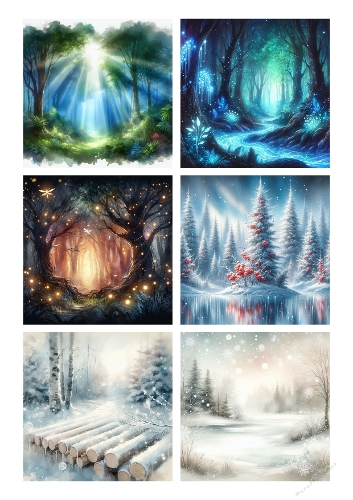 6 Backgrounds Image Kit – Forest Scenes, Seasons & Magical Atmospheres