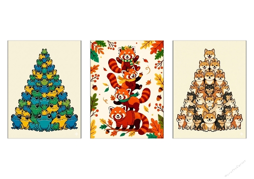 Cute Animal Pyramid Image Kit – Frogs, Red Pandas & Shiba Inu