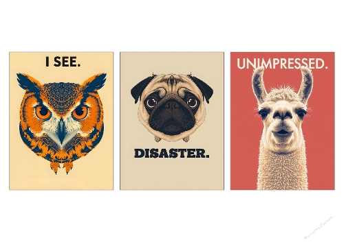 Judgmental Pets & Wildlife - Sarcastic Retro Poster Trio