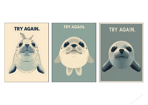 Try Again Sarcastic Seal Posters - Whimsical Retro Collection