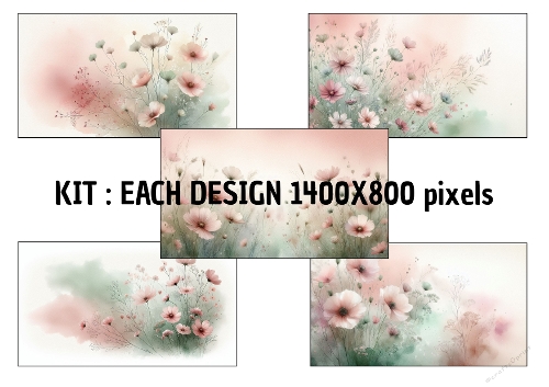  Set of 8 Wildflower Watercolor Printable Papers (1400×800px)