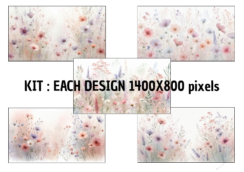 Set of 8 Pastel Wildflower Watercolor Papers (1400×800px)