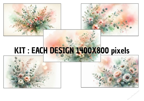 Set of 8 Romantic Wildflower Watercolor Papers (1400×800px)