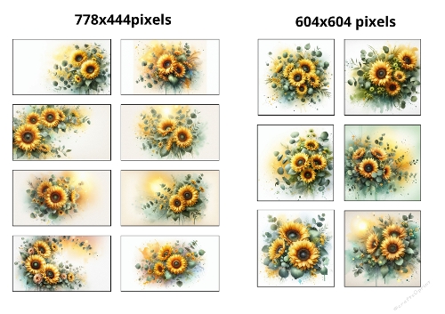 Set of 14 Sunflower Floral Printable Papers (A4 Sheet)
