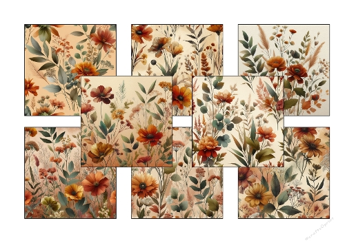  Set of 8 Autumn Botanical Floral Papers (935×935px, 2 Printable Pages)