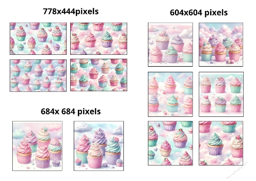  Set of 12 Pastel Cupcake Printable Papers (A4 Sheet)