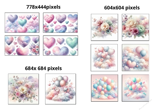 Pastel Hearts & Balloons Clipart Kit – A4 Printable JPEG Set