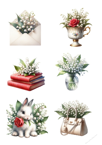 Set of 6 Lily‑of‑the‑Valley Printable Papers (A4 JPEG Sheet)