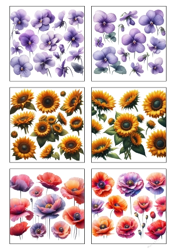 Set of 6 Colorful Floral Printable Papers (A4 Sheet)