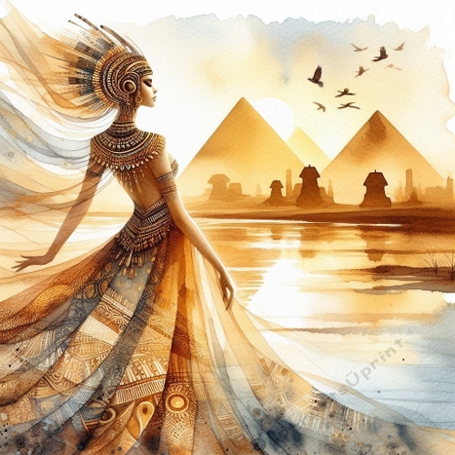 Fantasy Egyptian Queen & Pyramids at Sunset (1024×1024px JPEG)