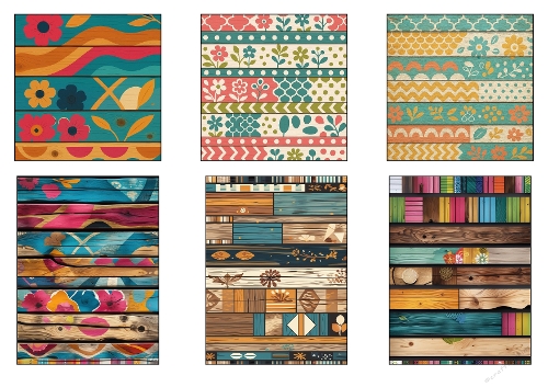 Boho Chic Wooden Planks – 6 Floral & Geometric Digital Backgrounds