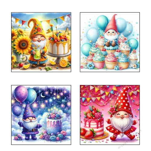 Whimsical Party Gnomes – 4 Colorful Birthday & Sweet Treats Digital Toppers
