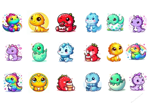 Dino Delights – 18 Adorable Kawaii Dinosaur & Dragon Sticker Collage Sheet