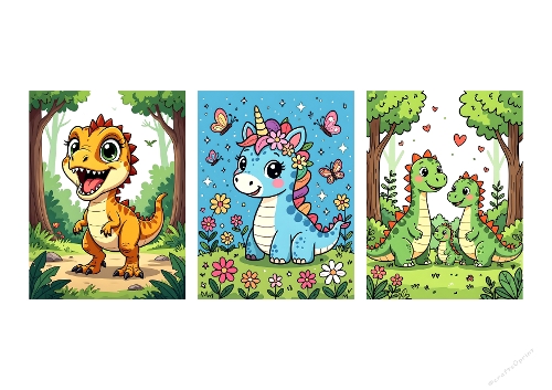 3 Cute Dino & Dino Unicorn Images – Colorful Baby Dinosaurs