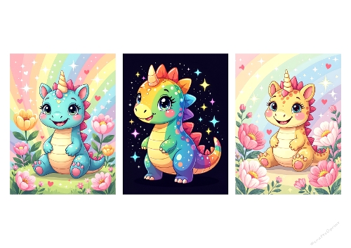 3 Cute Dino Unicorn Images – Rainbow Baby Dinosaurs & Pastel Backgrounds