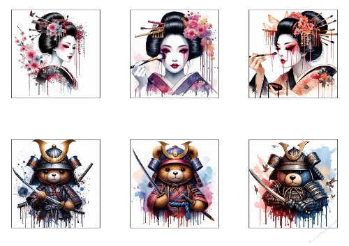 6 Geisha & Samurai Teddy Bear Illustrations – Artistic Japanese Character Set