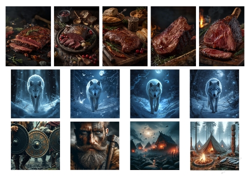 15 Image Set – Meat Dishes, White Wolf Fantasy & Viking Scenes