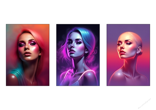 3 Neon Women Portraits – Futuristic Colorful Lighting Art Set