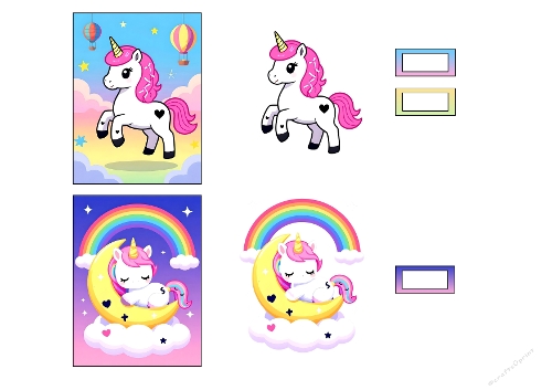 Dreamy Unicorns 3D Card Kit – 2-Card Moon, Rainbow & Hot Air Balloon Set
