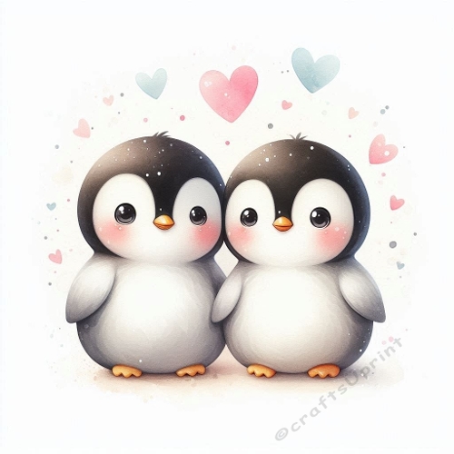 Cute Watercolor Baby Penguins – 1024×1024 pixels JPEG Clipart
