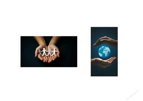 Global Unity & Earth Care Concept – Hands Holding Community & Planet Illustration