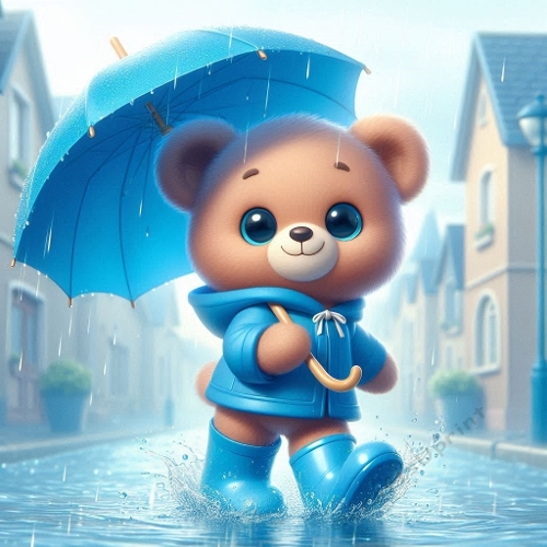 Cute Teddy Bear in Raincoat