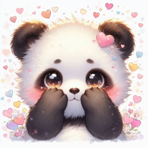 Sweet Baby Panda Hearts Art