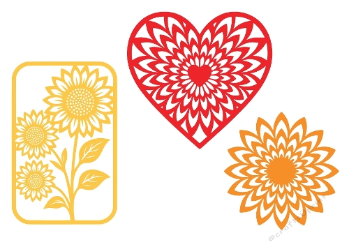 Sunflowers, Heart Mandala & Layered Flower SVG Set
