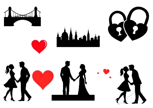 Romantic City & Couple Silhouette Bundle