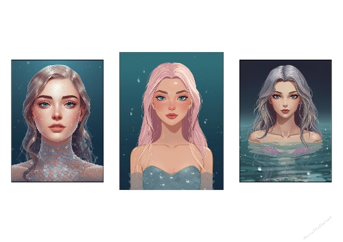 Mermaid Portrait Illustration Bundle – Fantasy Underwater Character Art Set