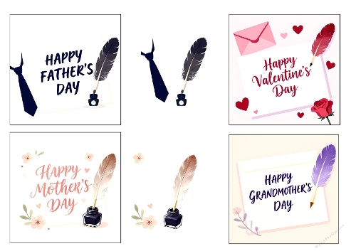 Holiday Quill Illustration Bundle – Fathers Day, Valentines, Mothers & Grandmothers Day Art Set