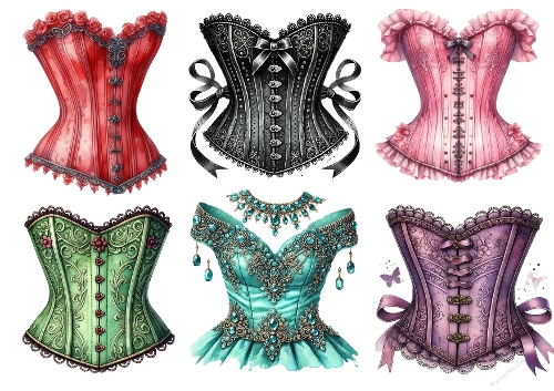Elegant Corset Illustration Bundle – Fashion Corset Art Set on A4 JPEG