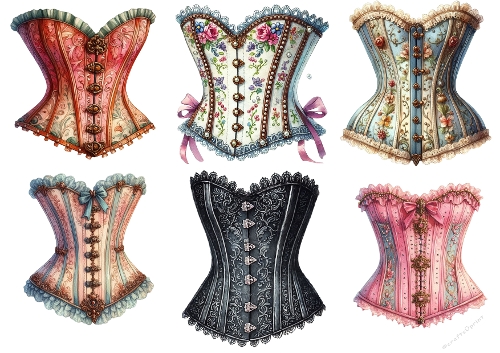 Vintage Corset Illustration Bundle – Decorative Fashion Art on A4 JPEG
