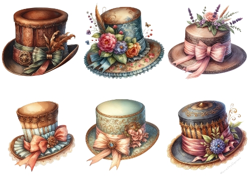 Vintage Hat Illustration Bundle – Elegant Decorative Hats on A4 JPEG