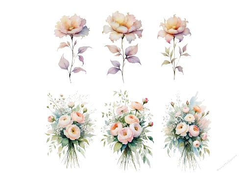 Watercolor Floral Illustration Bundle – Elegant Flowers & Bouquets on A4 JPEG