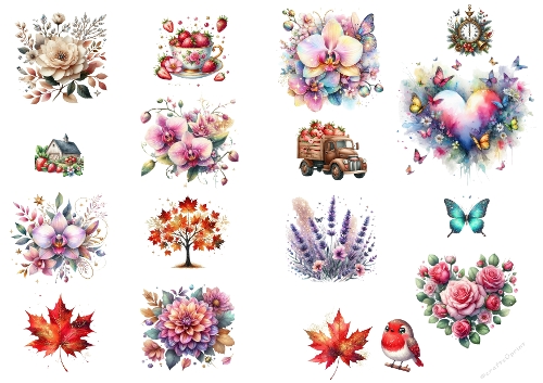 Watercolor Nature & Floral Illustration Bundle – A4 JPEG Art Collection