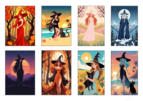 Seasonal Witch Portraits Illustration Bundle – A4 JPEG Fantasy Art Set