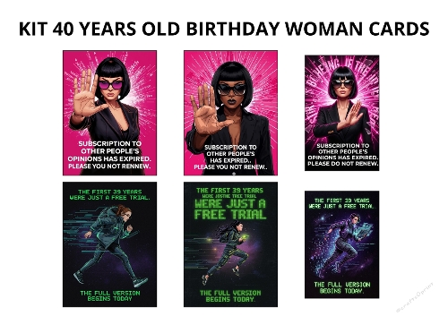 40th Birthday Women Card Kit – Empowering & Funny 6‑Card Printable Set