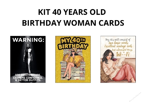 40th Birthday Women Card Kit – Stylish & Funny 3‑Card Printable Set