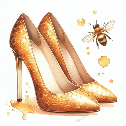 Watercolor Honeycomb Heels Illustration – Bee & Honey Fantasy Fashion Art  